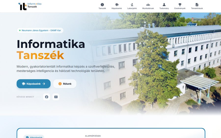 Az Informatika Tanszék weboldalának nyitóoldala