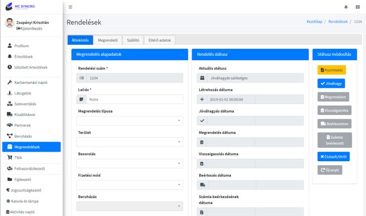 Vállalatirányítási rendszer webes felülete